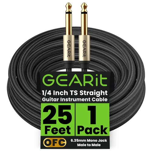 Vista 12 de GEARit Cable de instrumento de guitarra (3 pies paquete de 2) de 1/4 de pulgada a 1/4 de pulgada TS recto macho a macho de 0.250 in mono Jack