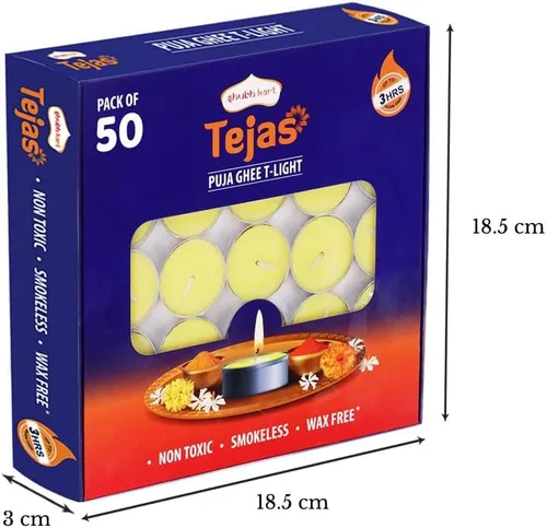 Vista 2 de Shubhkart Tejas - Juego de 50 velas Ghee de alta calidad, sin humo, sin cera, para salas de oración, meditación, hogar, eventos festivos, bodas