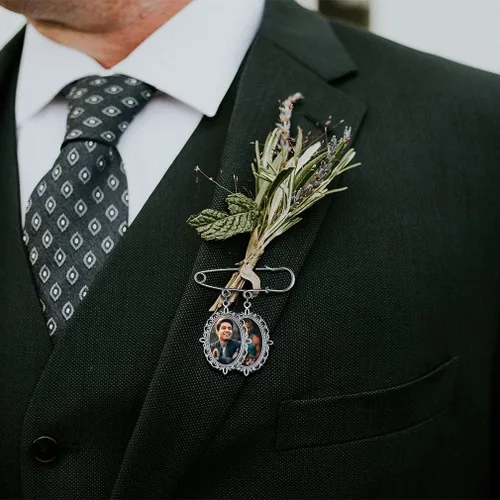 Vista 3 de Custom4U Abalorios de fotos de ramo de boda personalizados con 1 a 4 fotos conmemorativas Boutonniere para novia o recuerdo funerario para madre