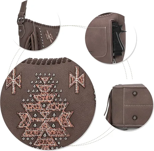 Vista 6 de Montana West Bolsa de mano occidental para mujer, colección de flecos, bolso de mano oculto con cartera