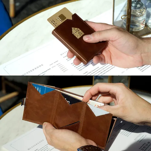 Vista 7 de EXENTRI Billetera Trifold de cuero - bloqueo RFID con clip de bloqueo de acero inoxidable