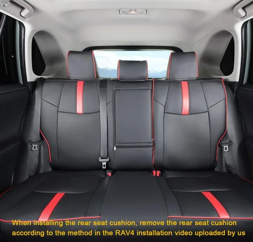 Vista 60 de Fundas de asiento RAV4 de ajuste personalizado, piel sintética impermeable para Toyota RAV4 2013-2018 (beige)