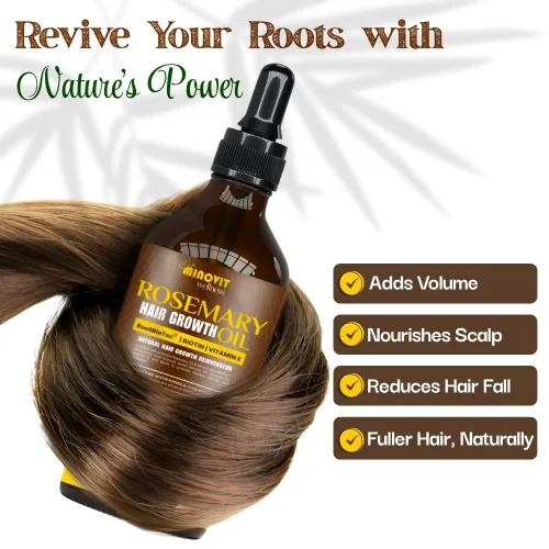Vista 3 de Aceite de romero para el crecimiento del cabello (3.4 onzas líquidas) infundido con biotina, vitamina E, aceite de almendras y coco, fortalece