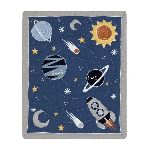 Vista 9 de Lambs & Ivy Milky Way Space Galaxy - Juego de ropa de cama para cuna de bebé, 4 piezas, color azul y gris