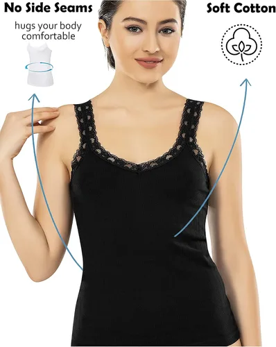 Vista 3 de VAVONNE Camiseta sin mangas tipo camisola para mujer, toda de algodón, aireada, suave y cómoda