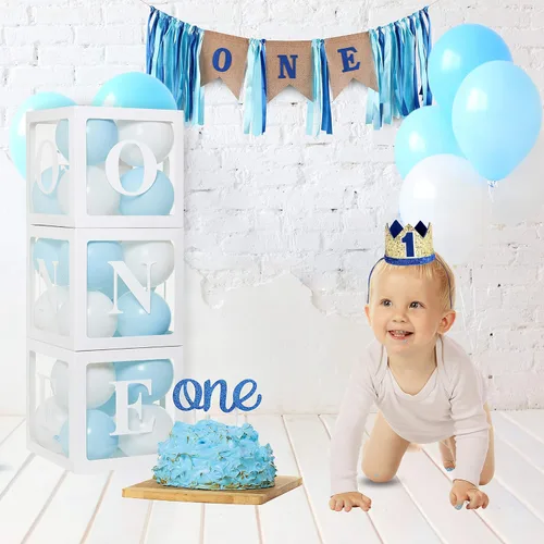Vista 6 de PartyHooman Paquete de decoraciones de primer cumpleaños para niños, una caja para el primer cumpleaños y el primer cumpleaños