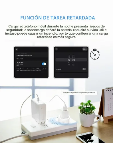Vista 6 de Enchufe inteligente, enchufe de salida Wi-Fi compatible con Alexa y Google Home, aplicación automática, función de temporizador, función de medición