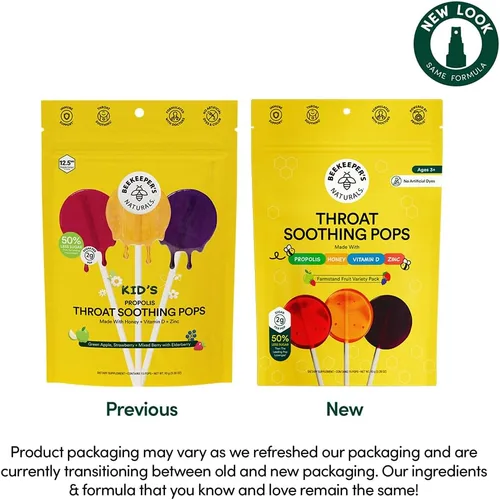 Vista 6 de Paletas para el dolor de garganta para niños de Beekeeper's Naturals - Apoyo inmunológico formulado por médicos, vitamina D y miel, menos de 2g