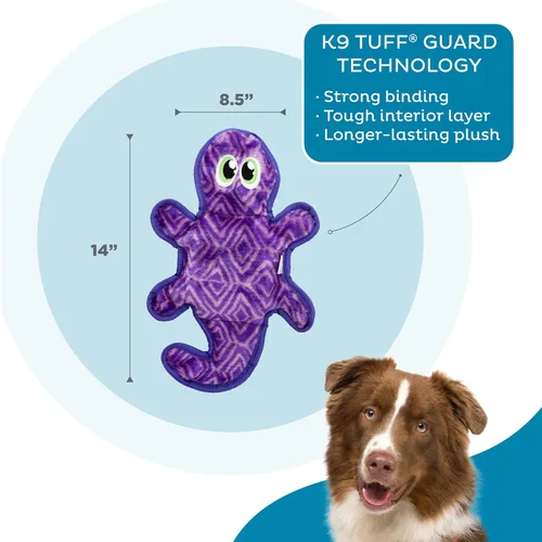 Vista 3 de Outward Hound Durablez Gecko Mediano sin Relleno - Juguete de Peluche con Sonido para Cachorros y Perros - Interactivo, Suave pero Resistente, Sin