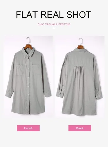 Vista 3 de Dokotoo Camisas de manga larga de algodón con botones para mujer, salida de baño, cárdigans de verano con bolsillos