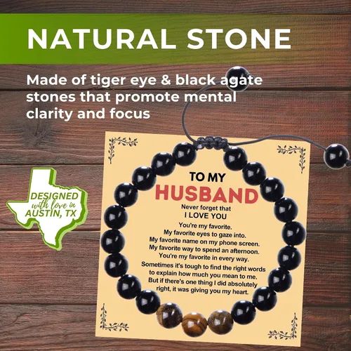 Vista 4 de Rosa Vila Men's Bracelets, Bracelets for Men, Husband, Boyfriend, Son, Gifts For Him, Birthday, Anniversary, Christmas, Tiger Eye & Black Agate