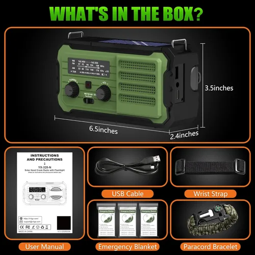 Vista 9 de Radio de emergencia con manivela solar, 10000 mAh/37000 mWh, radio meteorológica de emergencia, radios solares de manivela con NOAA/AM/FM, linterna