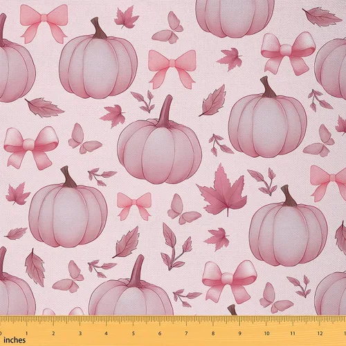 Vista 16 de The Yard - Tela con texto en inglés «Hello Fall», 36 pulgadas de largo x 59 pulgadas de ancho, hojas de árbol de calabaza otoñal, tela de tapicería