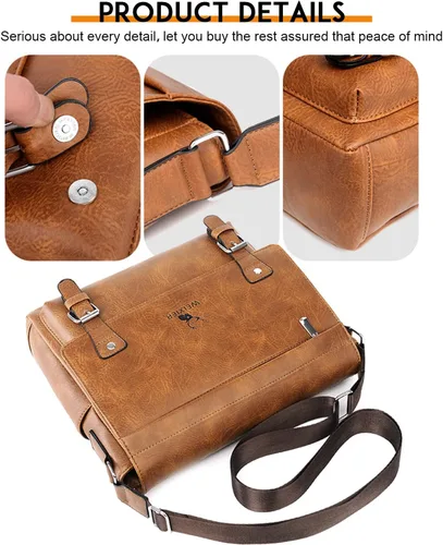 Vista 6 de KUANG! Bolso de hombro para hombre de piel sintética, bolso de mensajero de negocios, maletín de viaje, bolso cruzado con múltiples bolsillos