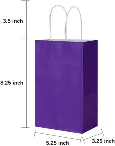 Vista 5 de Oikss Cada paquete de 50 bolsas pequeñas de papel kraft azul y morado con asas a granel