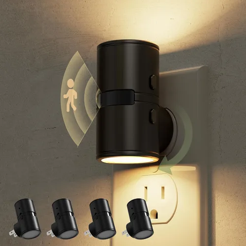 Vista 17 de L LOHAS LED Luz nocturna con sensor de movimiento, mini luces nocturnas activadas por movimiento, enchufar a la pared, luz giratoria con sensor