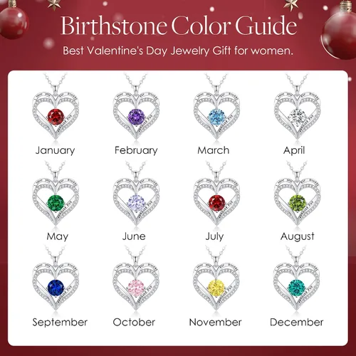 Vista 8 de LOUISA SECRET Love Heart Birthstone Necklaces for Women, Birthday Gift for Girlfriend, Anniversary Jewelry Gift for Wife Her, 925 Sterling Silver