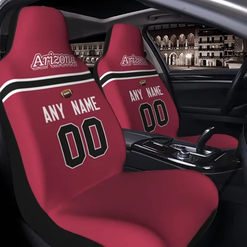 Vista 4 de Fundas de asiento de coche de fútbol personalizadas, accesorios personalizados para automóvil, regalos de Arizona con nombre y número, funda
