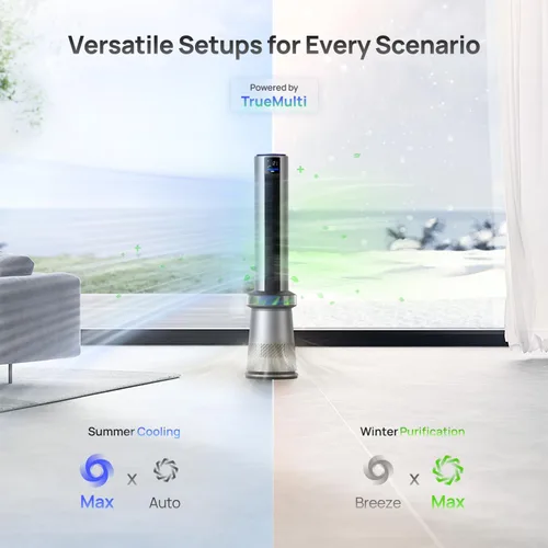 Vista 4 de Dreo Ventilador de torre purificador de aire de 45 pulgadas, ventilador inteligente 2 en 1 para dormitorio y ventilador Cruiser Pro T1 silencioso