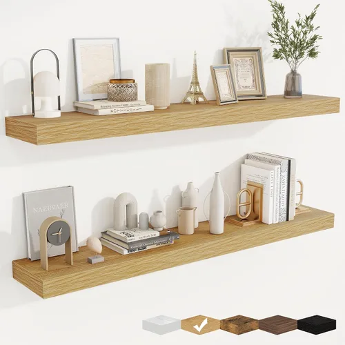 Vista 18 de fuqing Estantes flotantes para pared, estante flotante de madera montado en la pared con soportes invisibles para sala de estar, baño, dormitorio