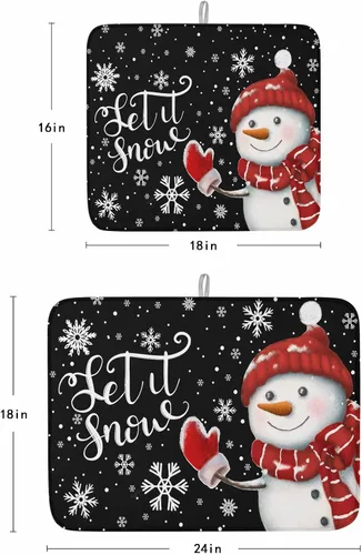 Vista 3 de Tapete clásico de microfibra para secado de platos, 16 x 18 pulgadas, escurridor absorbente para encimera de cocina, patrón de copo de nieve