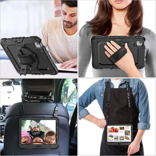 Vista 5 de SEYMAC stock Funda para iPad Air 5ª/4ª Generación/Pro 11 (4ª/3ª/2ª) con Protector de Pantalla Soporte para Bolígrafo, Correa de Mano Giratoria