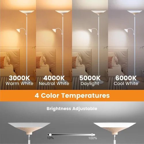 Vista 3 de SIBRILLE Torchiere - Lámpara de pie con pantalla de grano de madera, lámpara de pie LED regulable de 72 pulgadas con control remoto, lámpara