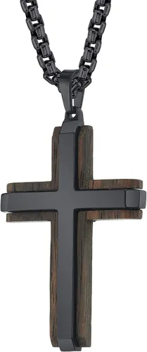 Vista 2 de SPARTAN Collar con colgante de cruz para hombre en acero inoxidable en una cadena de acero inoxidable Rolo disponible con acero de Damasco de fibra