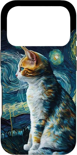 Vista 30 de Lindo Van Gogh Starry Night Cat Calico Cat Lover - Carcasa divertida para iPhone 17