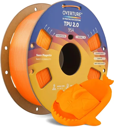 Vista 79 de OVERTURE - Filamento de TPU de 1/16 pulgadas, rollo flexible de poliuretano termoplástico, impresora 3D suave, 95A, carrete de 2.2 libras, precisión