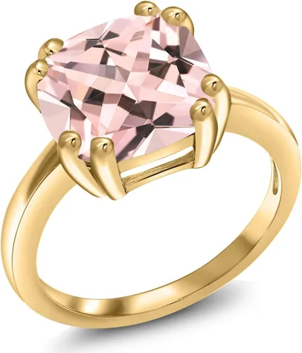 Vista 15 de Gem Stone King 3-5 Cttw Gemstone Birthstone Double Prong Solitaire Ring for Women 18K Yellow Gold Plated Silver Cushion 10MM Anniversary