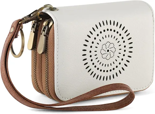 Vista 9 de SENDEFN Tarjetero de cuero para tarjetas de crédito, cartera pequeña para mujer, bloqueo RFID, doble cremallera con ventana de identificación