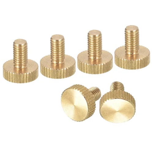 Vista 12 de uxcell Tornillos moleteados M3x4mm, 4 piezas de cabeza moleteada plana totalmente roscados, tornillos de latón para pulgar, pernos de agarre Fully