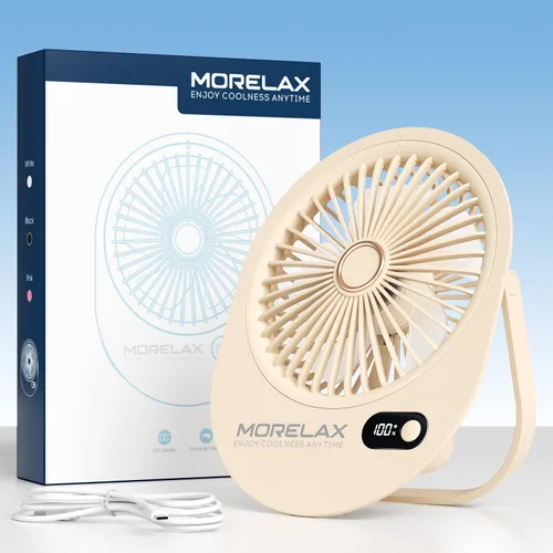 Vista 8 de Ventilador de escritorio USB, ventilador portátil pequeño y silencioso recargable, plegable en 180°, 6 velocidades, ventiladores de mesa de viento