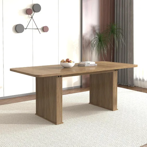 Vista 9 de Mesa de comedor extensible de 62.99 a 78.7 pulgadas para 6, 8 y 10, moderna mesa expandible de cocina de madera de granja, mesas de conferencias