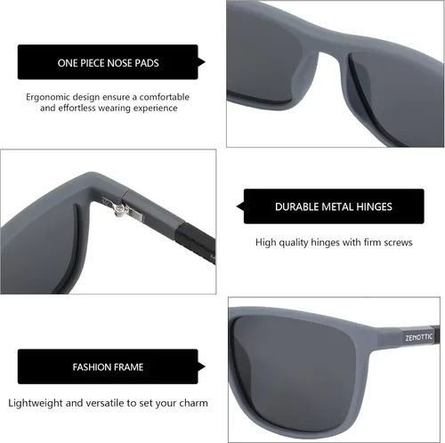 Vista 4 de ZENOTTIC - Lentes de sol polarizados cuadrados para hombre, marco TR90 ligero, 100% bloqueo UV, para conducir, pesca, golf, deportes