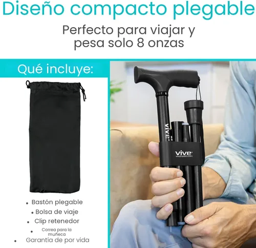 Vista 2 de Bastón plegable Vive, bastón de peso ligero robusto para hombres y mujeres, diseño plegable para la portabilidad y la conveniencia, acabado liso
