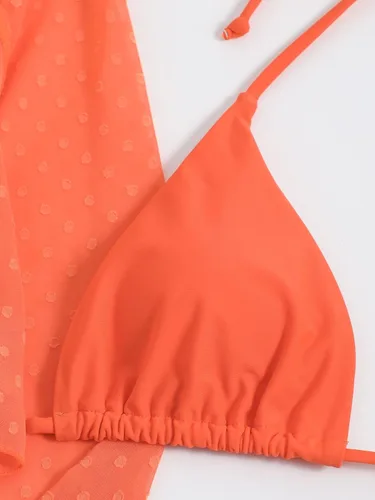 Vista 3 de WDIRARA Traje de baño de 4 piezas para mujer con lunares suizos y triángulo, con salida de baño y kimono