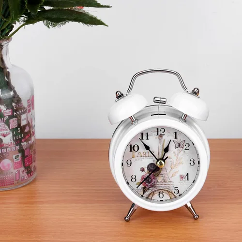 Vista 3 de Garosa Reloj despertador para dormitorio, clásico retro ultra silencioso reloj de cuarzo de metal con retroiluminación para escritorio, armario