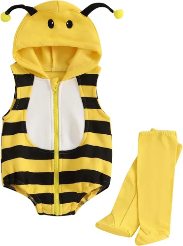 Vista 10 de Disfraz de Halloween para bebé, niño, niña, con capucha, sin mangas, overol con leggings, disfraz de Halloween Disfraz de pato verde