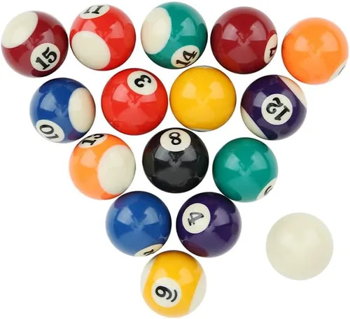 Vista 8 de Joyzan Mini bolas de billar, juego de bolas de billar de tamaño pequeño, estilo americano, bolas de taco de billar, juego completo de 16 piezas