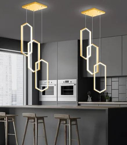 Vista 8 de Lámpara colgante regulable de 3 anillos para ajustar mini lámpara LED de techo para cocina, isla, comedor, sala de estar, dormitorio, dorado