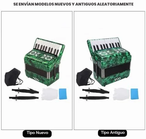 Vista 7 de BTER Acordeón, 22 teclas, 8 bajos, exquisito acordeón de piano de celuloide con correas ajustables, instrumento musical de afinación profesional