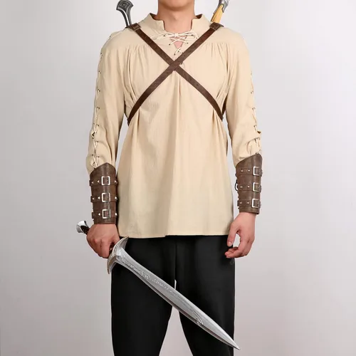 Vista 6 de HZMAN Espada de tótem vikingo medieval, rana ajustable de piel sintética, doble espada, Cosplay Renacimiento LARP