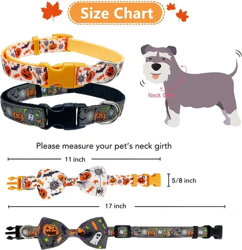 Vista 3 de Paquete de 2 collares de perro de Halloween con corbatín, linterna de Navidad y collar de calabaza para perros pequeños, medianos y grandes