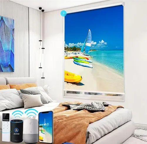 Vista 10 de TIPIACE Persianas motorizadas recargables o cableadas con control remoto, persianas enrollables de tela opaca completa, compatible con Alexa Google