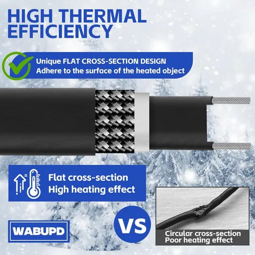 Vista 3 de Cinta de calor de 3 pies a 200 pies para tuberías de agua, cable de calor de tubo de descongelación de -40 °F, tubo de cable de calefacción