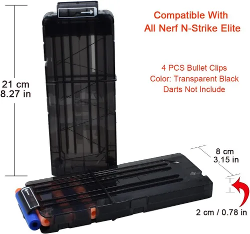 Vista 7 de pinzas para cartuchos de carga rápida, 4 unidades, 12 dardos para Nerf n-Strike Elite Blaster (naranja)