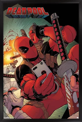 Vista 8 de Trends International Marvel Comics Deadpool - Póster de pared para selfies, 14.725 x 22.375 pulgadas, versión enmarcada de madera de granero