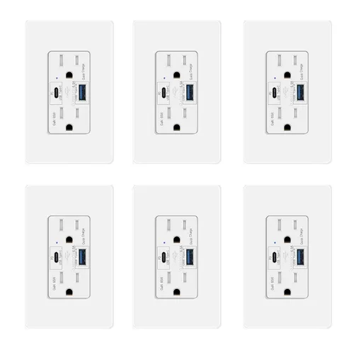 Vista 25 de 15 Amp GFCI Outlet with USB C Ports & USB-A, 1PCS 24W Self-Testing GFCI USB Combo with LED Indicator, Tamper Resistant for Kitchen & Bathroom